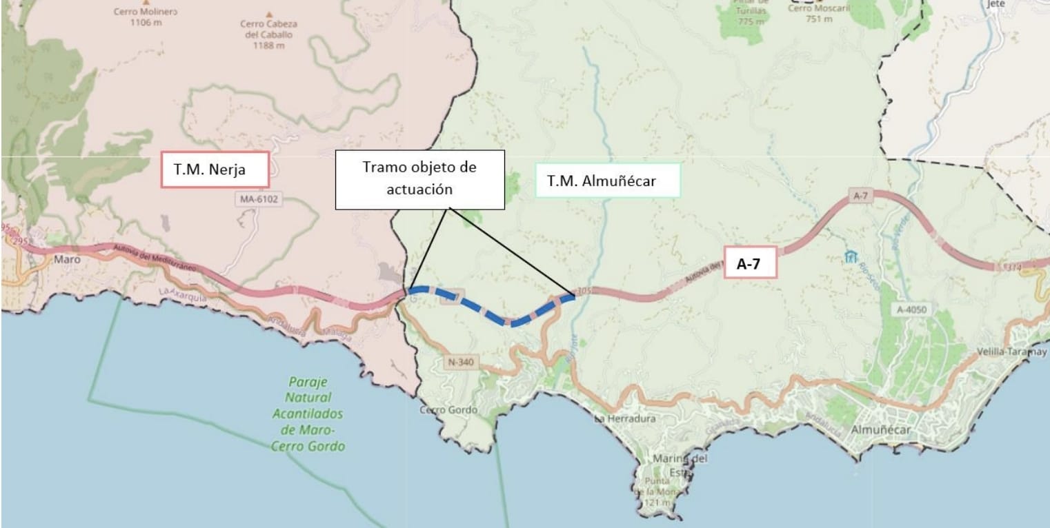 El Ministerio de Transporte formaliza el contrato de obras de rehabilitación del firme en un tramo de la autovía A-7 en Almuñécar por 274.670 euros